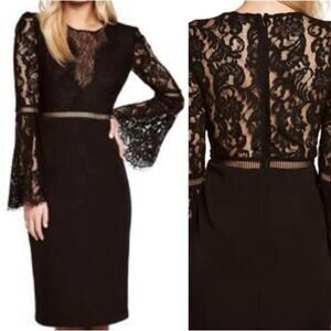 Bardot Faedra Lace Long Bell Sleeve Knee Length Elegant Sheath Dress Size 8